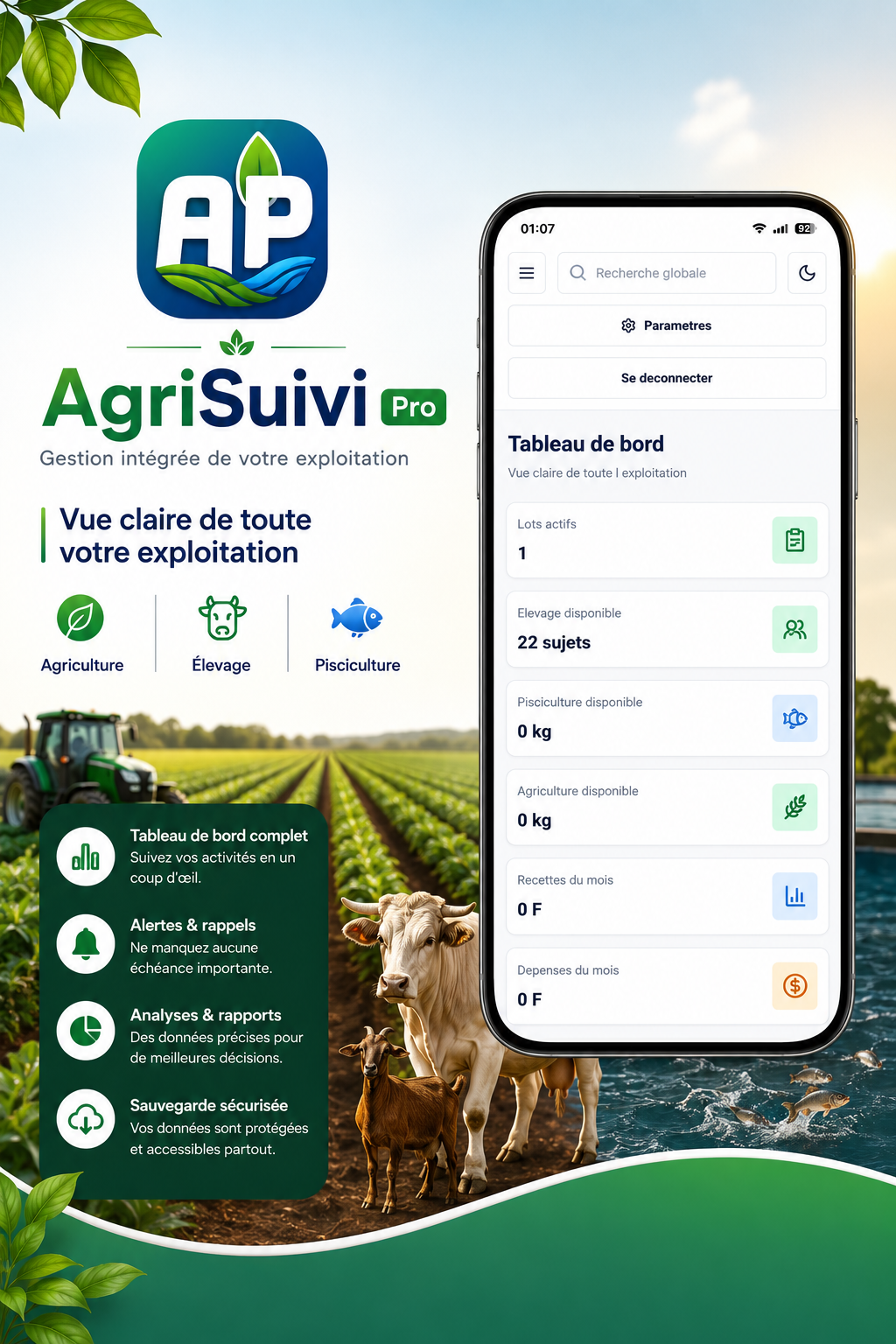 AgriSuivi Pro - tableau de bord de l'exploitation